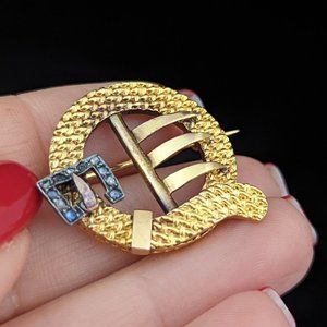 c1800 18k Gold Silver Diamond Sapphire Belt Buckle Brooch Pin Victorian Antique